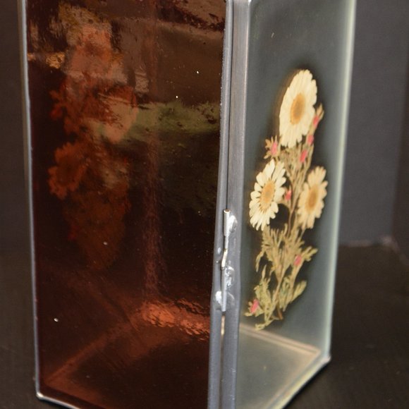 VTG International Silver Co Box Column Stained Glass Floral Flower Candle Holder - Picture 4 of 10